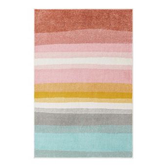 Unique Loom Pastel Abstract Rainbow Whimsy Kids Throw or Area Rug
