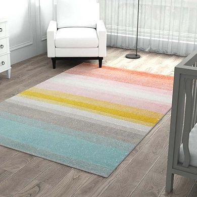 Unique Loom Pastel Abstract Rainbow Whimsy Kids Throw or Area Rug