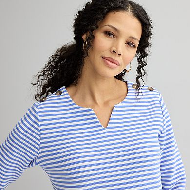 Women's Croft & Barrow® Button Shoulder Split Neck Top