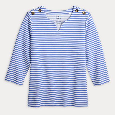 Women's Croft & Barrow® Button Shoulder Split Neck Top