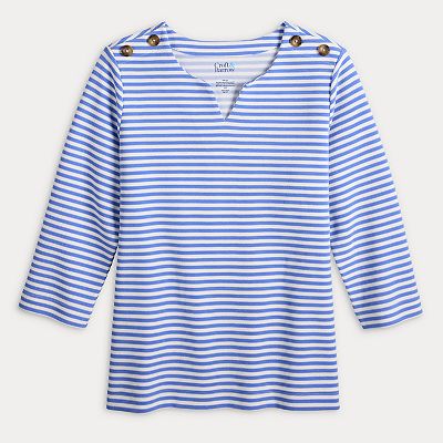 Women's Croft & Barrow® Button Shoulder Split Neck Top