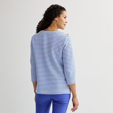 Women's Croft & Barrow® Button Shoulder Split Neck Top