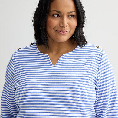 Plus Size Croft & Barrow® Button Shoulder Split Neck Top