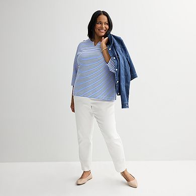 Plus Size Croft & Barrow® Button Shoulder Split Neck Top