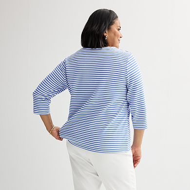 Plus Size Croft & Barrow® Button Shoulder Split Neck Top