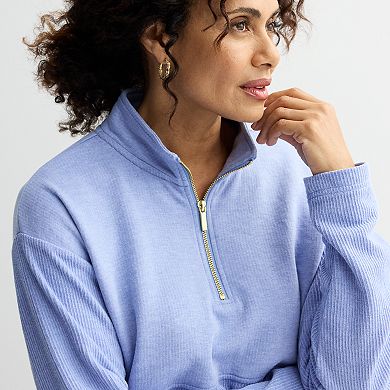 Women's Croft & Barrow® Quarter-Zip Waffle Knit Pullover