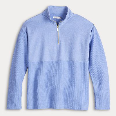 Women's Croft & Barrow® Quarter-Zip Waffle Knit Pullover