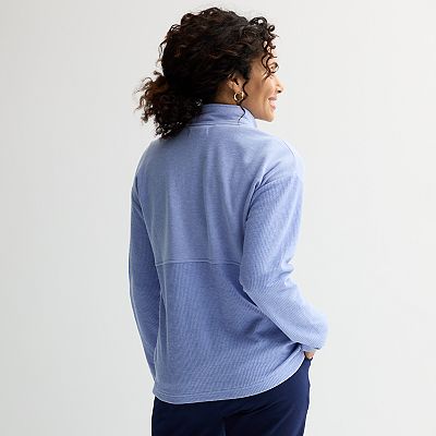 Women's Croft & Barrow® Quarter-Zip Waffle Knit Pullover