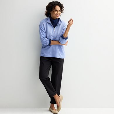 Petite Croft & Barrow® Quarter Zip Waffle Pullover