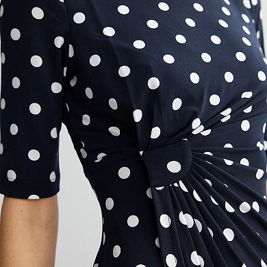 Women's Connected Apparel Printed Elbow Sleeve Faux Wrap Midi Dress