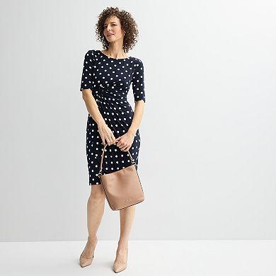 Women's Connected Apparel Printed Elbow Sleeve Faux Wrap Midi Dress