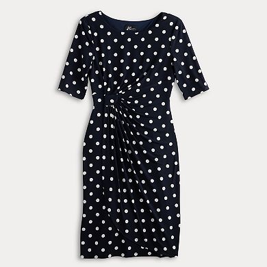 Women's Connected Apparel Printed Elbow Sleeve Faux Wrap Midi Dress
