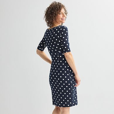 Women's Connected Apparel Printed Elbow Sleeve Faux Wrap Midi Dress