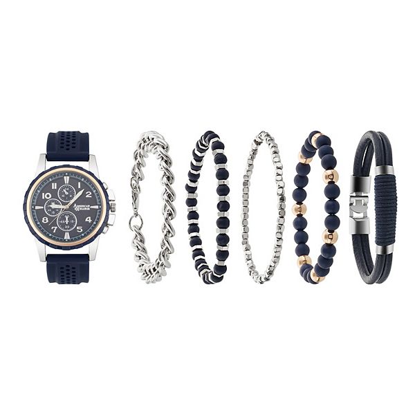 American Exchange Men's Navy Analog Watch & Stackable Bracelet Set - Blue