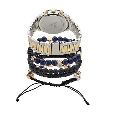 American Exchange Men's Two Tone Analog Watch & 3-pc. Stackable Bracelet Set