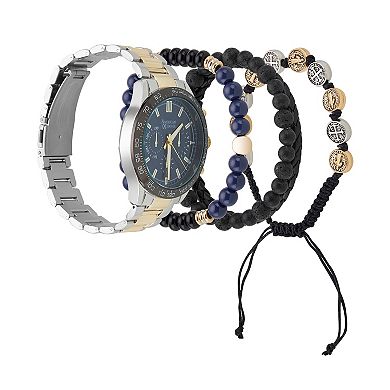 American Exchange Men's Two Tone Analog Watch & 3-pc. Stackable Bracelet Set