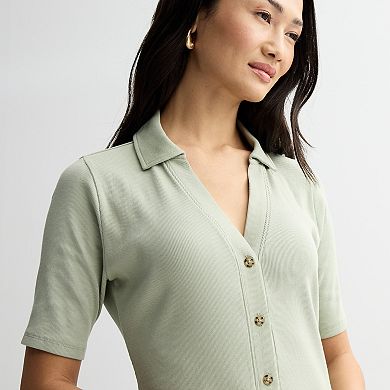 Women's Grey State Button Down Ribbed Dress