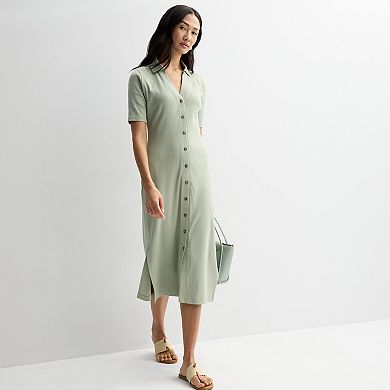 Women's Grey State Button Down Ribbed Dress