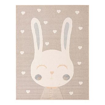 Unique Loom Heart Bunny Whimsical Throw Rug
