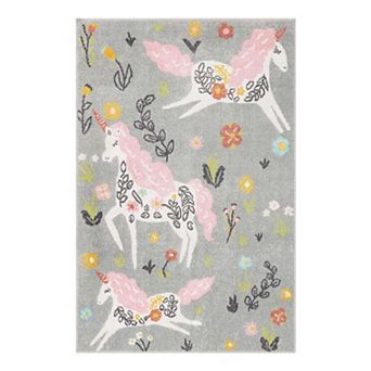 Unique Loom Unicorns Whimsy Kids Throw or Area Rug