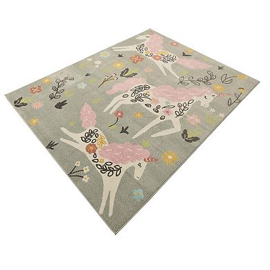 Unique Loom Unicorns Whimsy Kids Throw or Area Rug