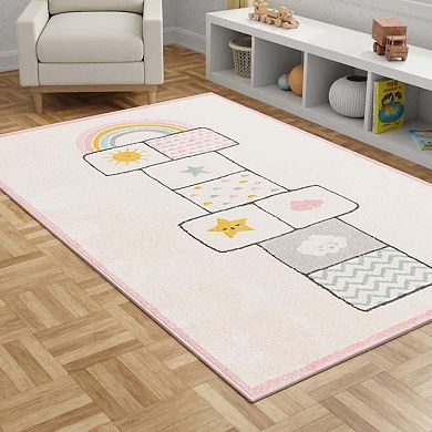 Unique Loom Hopscotch Whimsy Kids Throw or Area Rug