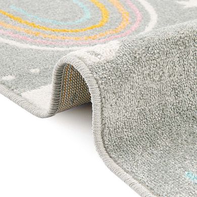 Unique Loom Rainbow, Stars, And Clouds Whimsy Kids Throw or Area Rug