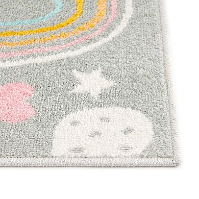 Unique Loom Rainbow, Stars, And Clouds Whimsy Kids Throw or Area Rug