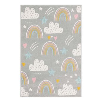 Unique Loom Rainbow, Stars, And Clouds Whimsy Kids Throw or Area Rug
