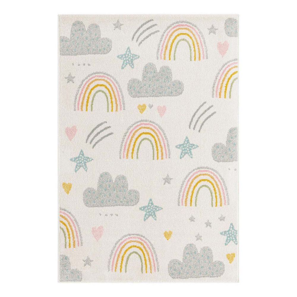 Unique Loom Rainbow, Stars, And Clouds Whimsy Kids Throw or Area Rug