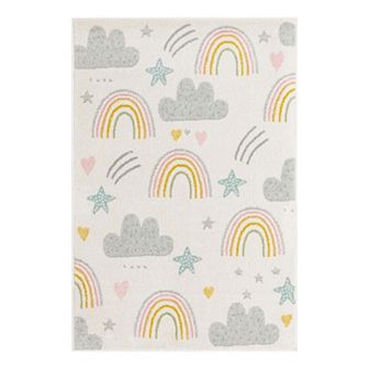 Unique Loom Rainbow, Stars, And Clouds Whimsy Kids Throw or Area Rug