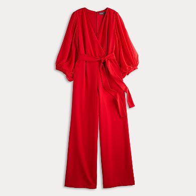 Women's Donna Ricco Long Sleeve Wrap Jumpsuit