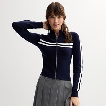 Juniors' Harper & Ivy Track Zip-Up Sweater
