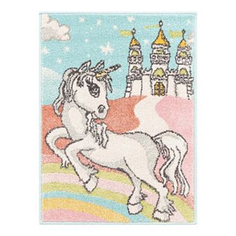 Unique Loom Jolly Unicorn Whimsy Kids Throw or Area Rug