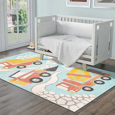 Unique Loom Trucks Whimsy Kids Throw or Area Rug