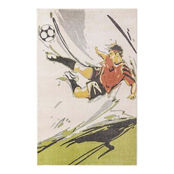 Unique Loom Soccer Player Whimsy Kids Throw or Area Rug