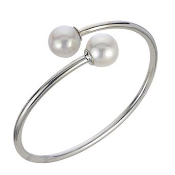 PearLustre by Imperial Sterling Silver Freshwater Cultured Pearl Bypass Bangle Bracelet