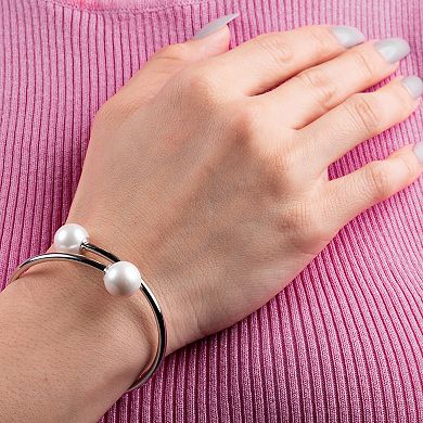 PearLustre by Imperial Sterling Silver Freshwater Cultured Pearl Bypass Bangle Bracelet