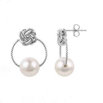 PearLustre by Imperial Sterling Silver Freshwater Cultured Pearl Love Knot Hoop Earrings