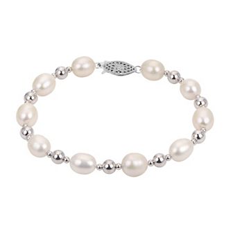 PearLustre by Imperial Sterling Silver Freshwater Cultured Pearl Station Bracelet