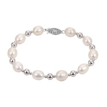 PearLustre by Imperial Sterling Silver Freshwater Cultured Pearl Station Bracelet