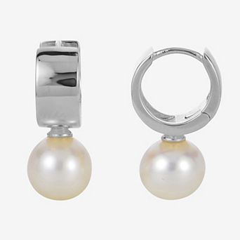 PearLustre by Imperial Sterling Silver Freshwater Cultured Pearl Huggie Hoop Earrings