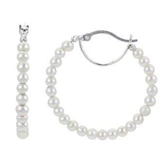 PearLustre by Imperial Sterling Silver Freshwater Cultured Pearl Hoop Earrings