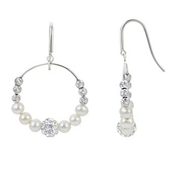 PearLustre by Imperial Sterling Silver Freshwater Cultured Pearl & Crystal Drop Bead Earrings