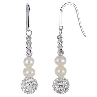 PearLustre by Imperial Sterling Silver Freshwater Cultured Pearl Drop Earrings with Crystal & Brilliance Beads