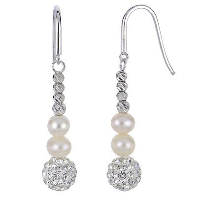 Coin Pearl Earrings - Large Silver Baroque - Natural  Lustrous Fresh‎ Water Pearl and Crystal Silver Earrings display picture 1