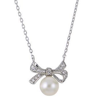 PearLustre by Imperial Sterling Silver Freshwater Cultured Pearl & Lab-Created White Sapphire Bow Necklace