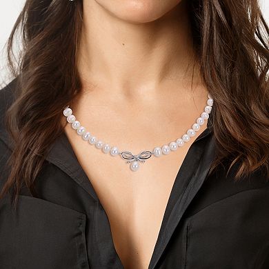 PearLustre by Imperial Sterling Silver Freshwater Cultured Pearl & Lab-Created White Sapphire Bow Necklace