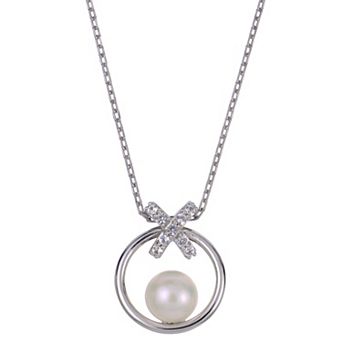 PearLustre by Imperial Sterling Silver Freshwater Cultured Pearl & Lab-Created White Sapphire Bow Necklace