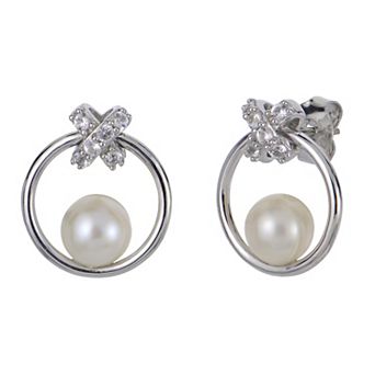 PearLustre by Imperial Sterling Silver Freshwater Cultured Pearl Lab-Created White Bow Door Knocker Earrings